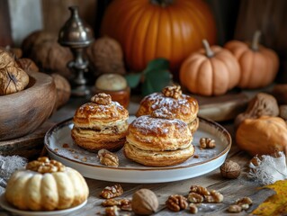 pumpkin pastries and nuts on a table setting