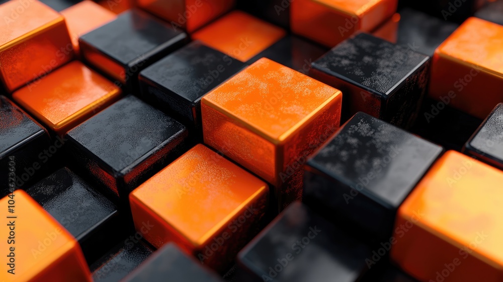 Aufkleber orange and black cubes arranged to create a larger cube structure