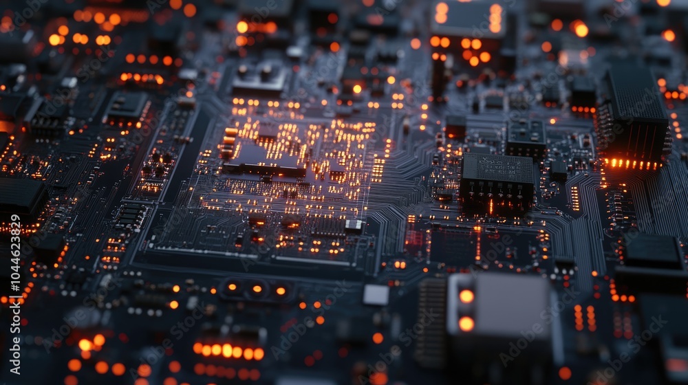 Poster macro shot of a circuit board showcasing intricate details of technology and electronic components i