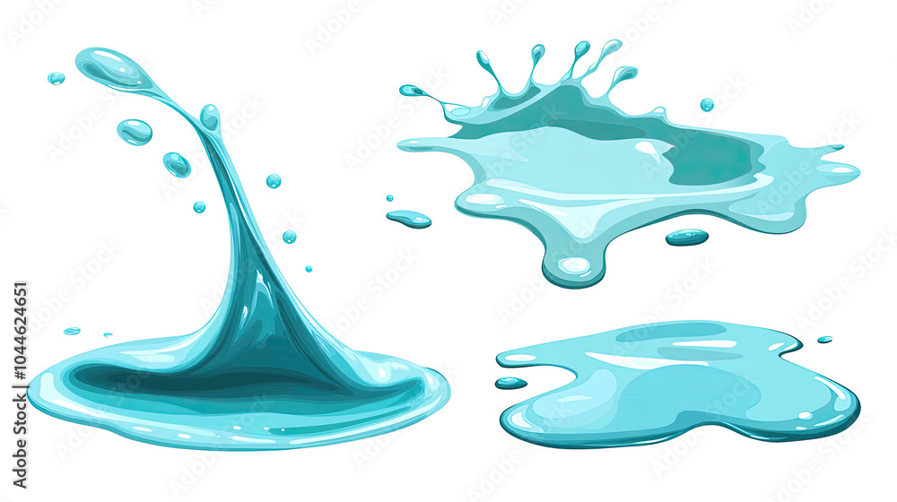 Poster set of isolated water spills and puddles on a transparent background generative ai
