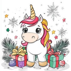Naklejka premium Cute illustration Unicorn for toddlers colouring