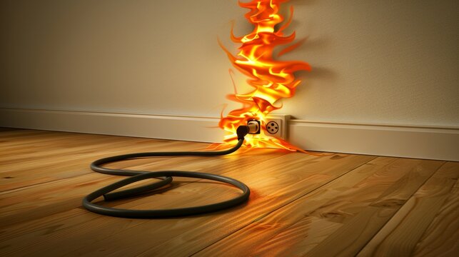 Electrical surge protector outlet fire caused by overheated extension cord and faulty wiring