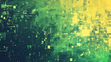 pixelated graphic background with various shades of green and yellow, creating a retro video game look, perfect for gaming or tech-themed projects