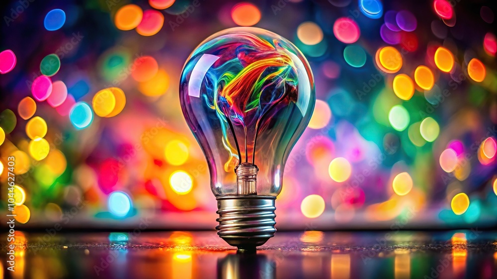 Aufkleber swirling paint drips forming lightbulb shape on colorful bokeh background