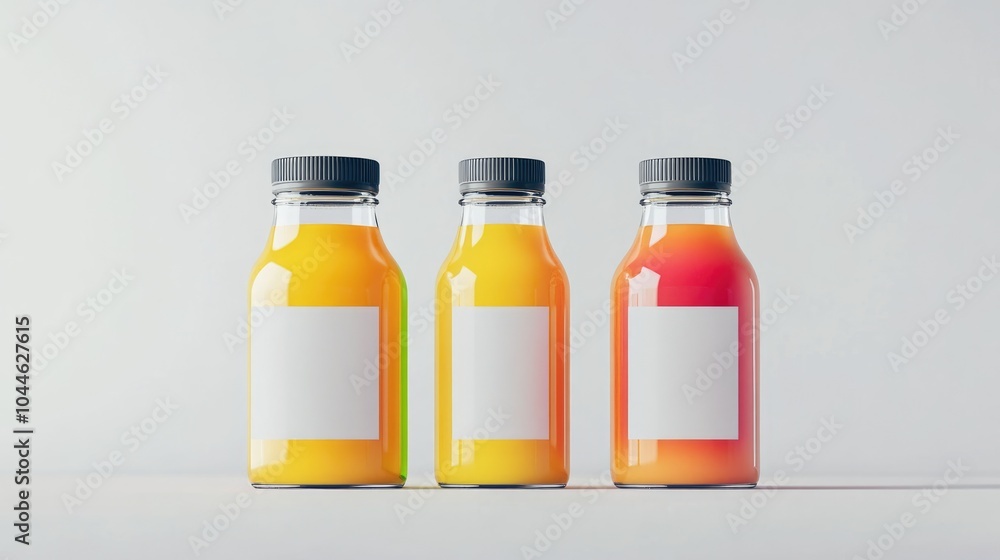 Poster juice bottle mock up featuring bottles with empty labels