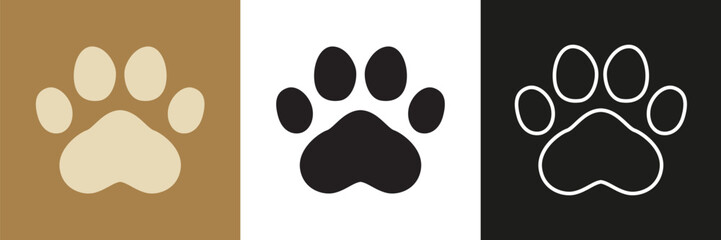 Paw footprint icon set. Pet paw icons in different style. Cat or dog foot print © Marina