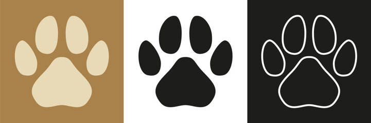 Paw footprint icon set. Pet paw icons in different style. Cat or dog foot print © Marina