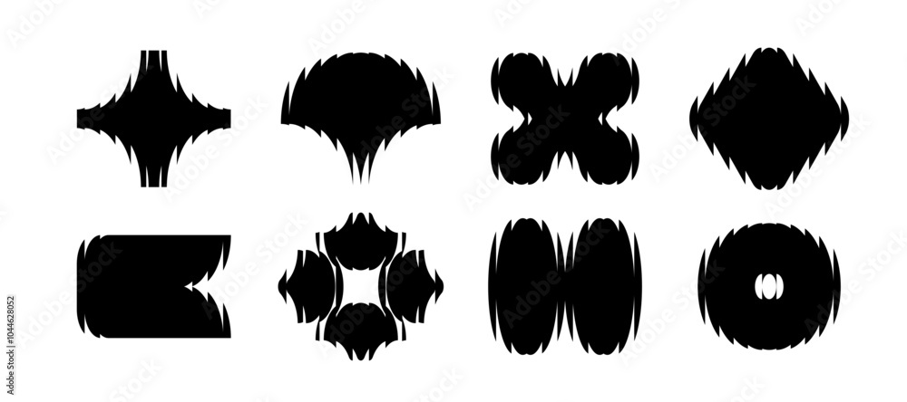 Poster modern abstract shapes collection with distortion effect. ribbed glass effect various form set