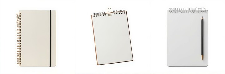 Three blank notebooks, white isolate background