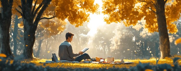 Simple pleasures personal Man Enjoying Simple Pleasures in a Serene Outdoor Setting