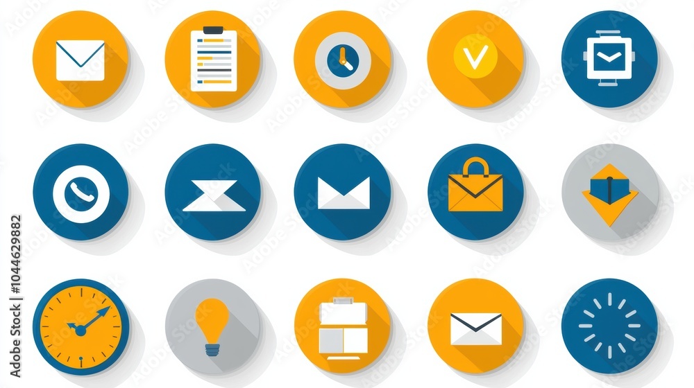 Poster collection of icons representing various digital communication and productivity tools