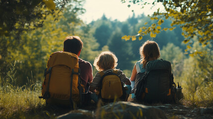 Enjoying a peaceful moment in nature on National Hiking Day with family in a wooded area
