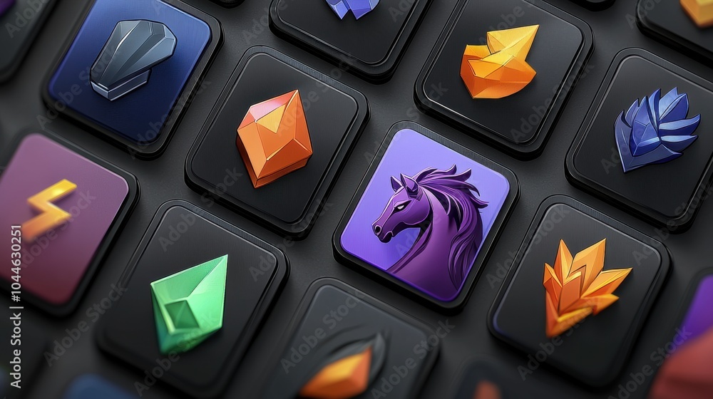 Poster vibrant gaming controller buttons and joystick arranged in geometric pattern