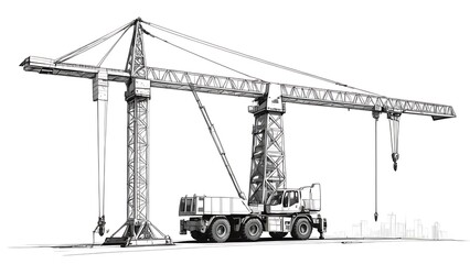 sketch of a full height tower crane on a white background