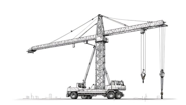 sketch of a full height tower crane on a white background