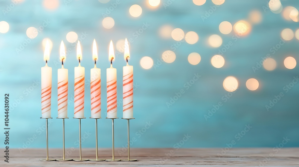 Aufkleber a serene display of lit candles glowing against a soft blue background with bokeh lights creating a 