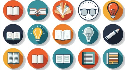 Fototapeta premium Open Books and Learning Supplies on Colorful Circles