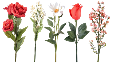 Beautiful Watercolor Flowers on Transparent Background Generative AI