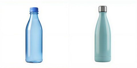 Two stylish water bottles on white background