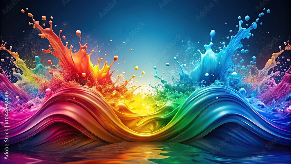 Poster symmetrical abstract vibrant background with colorful waves and splashes
