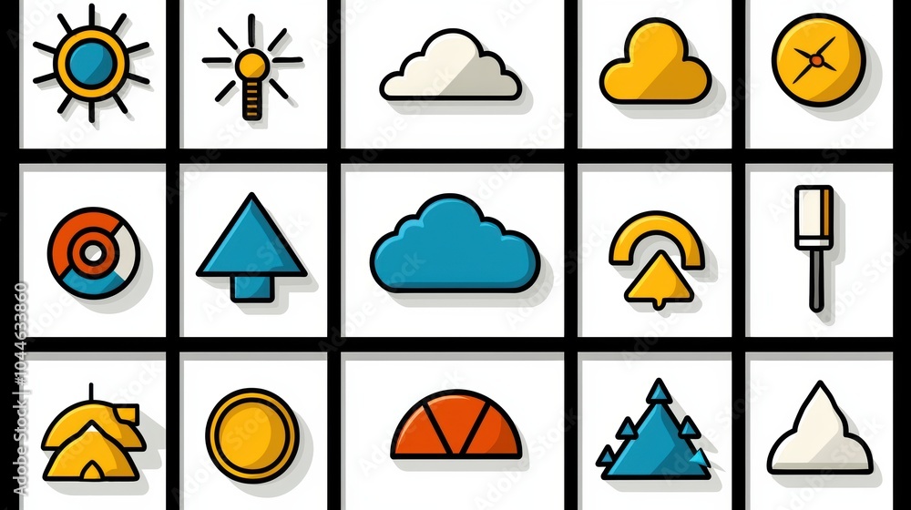 Poster set of various colorful minimal icons and symbols for web and mobile app interface design