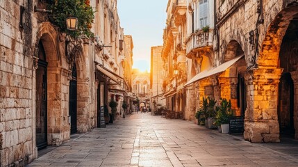 Fototapeta premium Cozy Modern Design on Historic Streets at Sunset