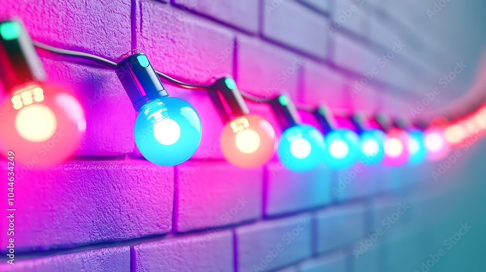 Aufkleber vibrant string lights illuminating a brick wall with a playful array of colors for festive ambiance