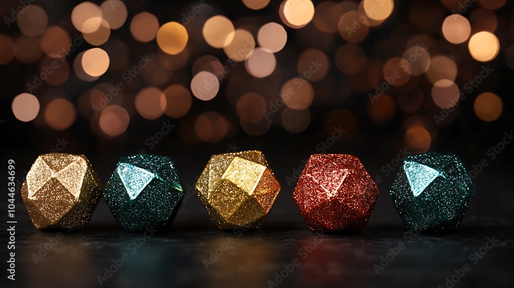 Poster sparkling decorative ornaments a festive display of glittering gems in warm light bokeh background f
