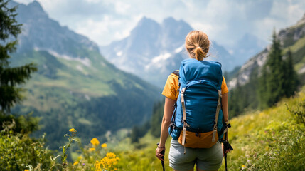Enjoying National Hiking Day on a scenic mountain trail surrounded by lush nature and distant peaks