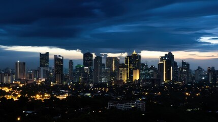 Fototapeta premium Dusk City Skyline with Harsh Contrasts