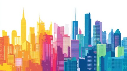Vibrant City Skyline with Clean Lines and Bold Colors