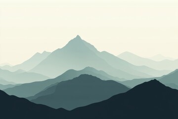 Naklejka premium A serene silhouette of layered mountains emerges against a muted sky, evoking a sense of adventure and unspoiled nature. Generative AI