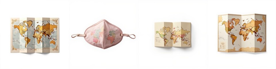 World map, protective mask, white isolate background