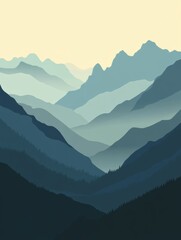Fototapeta premium The silhouette of a mountain range emerges against a soft backdrop, inviting exploration and adventure in a tranquil setting. Generative AI