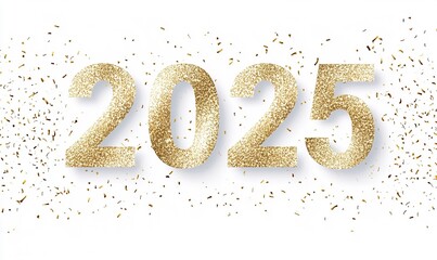 Happy new year 2025 with luxury golden thin numerals on white background.