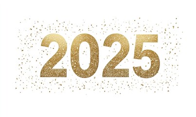 Happy new year 2025 with luxury golden thin numerals on white background.