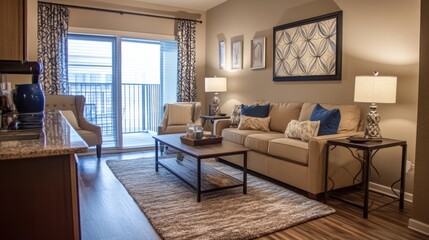 Fototapeta premium Inviting Urban Living Room with Professional Staging