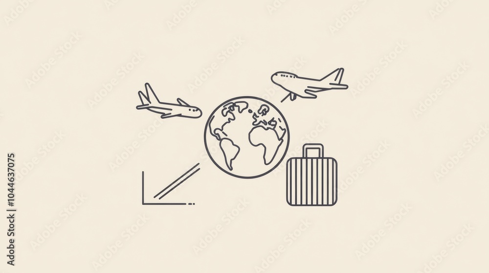 Aufkleber an airplane flies over a globe while a suitcase symbolizes the excitement of embarking on internatio