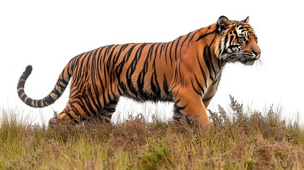 Obraz premium Majestic Tiger Walking Through Vibrant Grassland