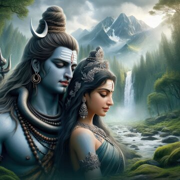 Hindu religious god Shiva with goddess Parvati | Mahashivratri