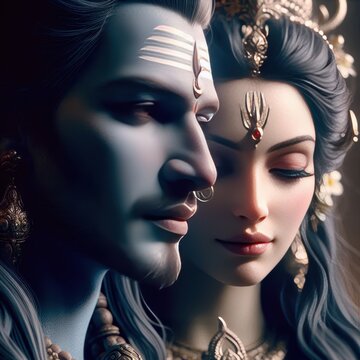 Hindu religious god Shiva with goddess Parvati | Mahashivratri