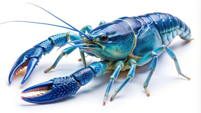 Symmetrical blue crayfish cherax destructor yabbie crayfish isolated on white background
