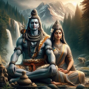 Hindu religious god Shiva with goddess Parvati | Mahashivratri