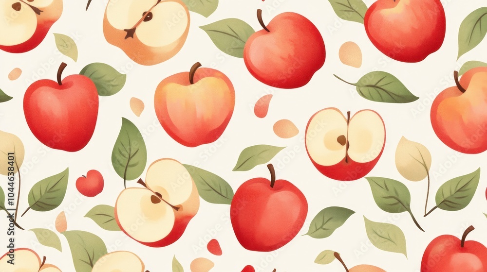 Aufkleber vibrant pattern with fresh ripe whole and sliced red apples, enhancing designs with burst of color a