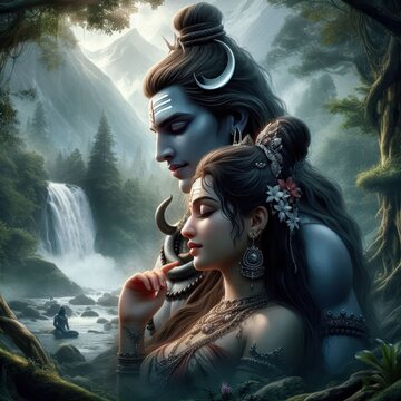 Hindu religious god Shiva with goddess Parvati | Mahashivratri