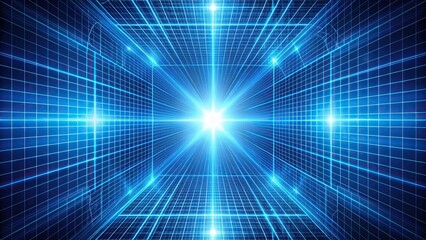 Symmetrical blue radial lighting effect on grid perspective background