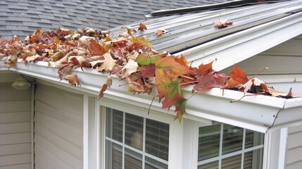 Homeowner cleaning autumn leaves from roof  essential fall maintenance and care for your house