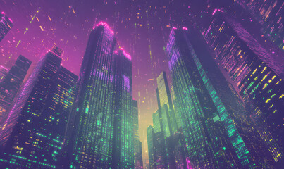 Futuristic Business & Stock Investment Visuals: High-Tech, Neon-Lit Financial Concepts with Modern Urban Backdrops