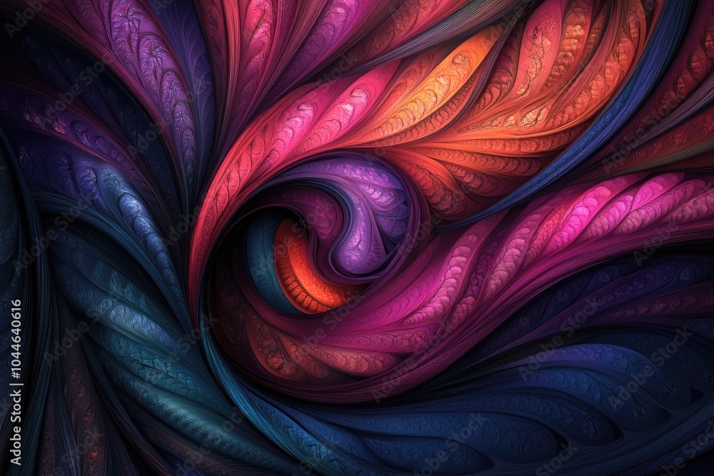 Poster Abstract swirl in vibrant hues. This image features a swirling abstract pattern with a variety of vibrant colors. Perfect for use as a background or as a standalone artwork.
