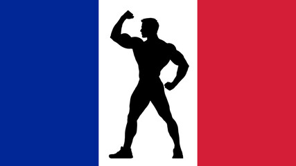 Silhouette of a Bodybuilder Flexing Their Muscles on a French Flag